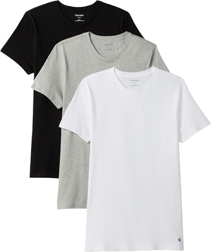 Calvin Klein T-Shirts Manches Courtes Lot de 3 Homme en Coton, Multicolore (Black, White, Grey Heather), M