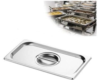 NJDQFA Spülmaschinenfest Tief Gastronormbehälter,Edelstahl Mahlzeit Zutatenbehälters,Stapelbar Gastro Behälter GN,1/9（17.5 * 10.8）,Cover