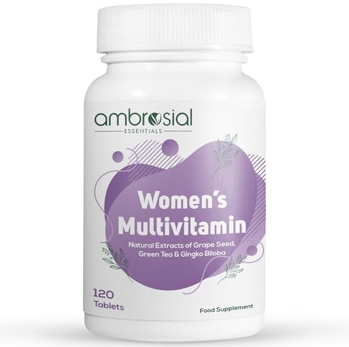 Ambrosial Multivitamin für Frauen - 4 Monate Vorrat - 22 Zutaten - Mit B12, Folsäure, CoQ10, Traubenkernextrakt & Ginkgo biloba - 120 Multivitamin Women Tabletten - Essentielle Vitamine & Mineralien