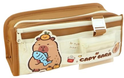 KCatsy Capybara Federmäppchen Fisch Braun Mäppchen Aesthetic Mädchen Jungen Groß Etui Stifte Federtasche Federpenal Federmappe Schüttelpenal Teenager Schlamppermäppchen Geschenke 5 Fächer
