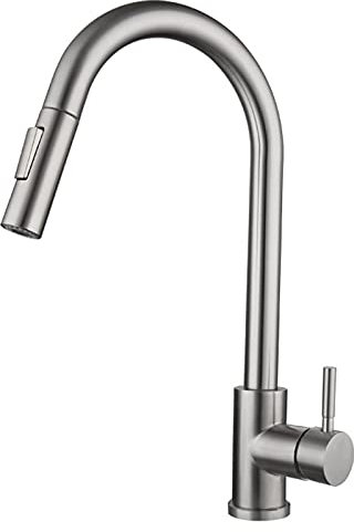 Touch Kitchen 360°-Drehung, herausziehbare Küchenspüle, 304 Edelstahl, hoher Lichtbogen, Einhand-Küchenmischbatterie, mit herunterziehbarer Brause, gebürstete Küchenspülenarmaturen(Brushed)