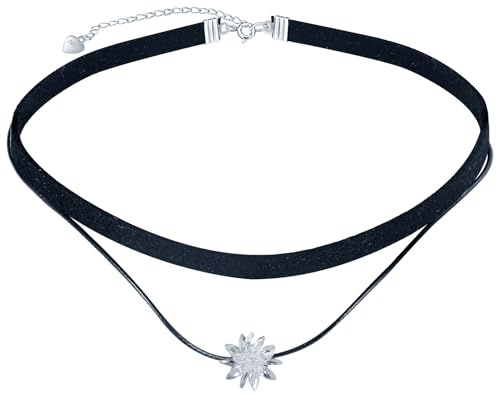 CPSLOVE Damen Halsreife Halskette 925 Silber Ketten mit Kristall Blumen Anhänger für Mädchen Elegante Choker Ketten mit Schwarze Doppelseilkette