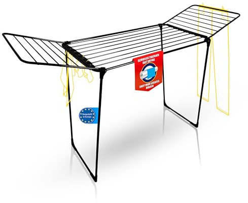 BigDean Wäscheständer 20m extra hoch & Dicke Leinen - Wäscheständer XXL - platzsparend - Klappbarer Flügelwäscheständer- Wäschetrockner Made in Europe