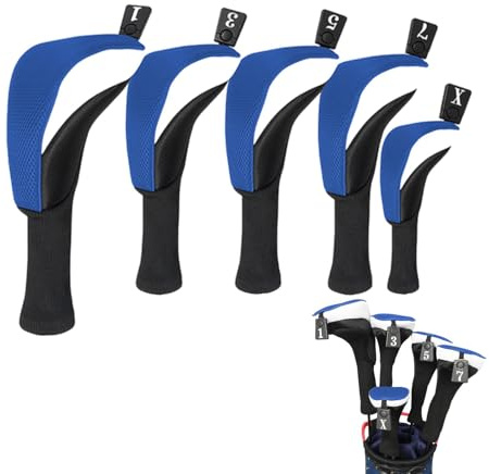 Fundas para cabezas de palos de golf de madera,Cubiertas para cabezas de palos de golf | 5 Piezas Fundas Protectoras Híbridas para Palos de Golf a Prueba de Polvo - Cubierta de cabeza híbrida transpir