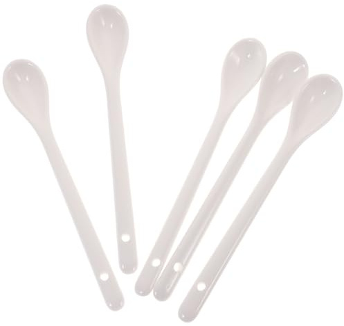 OKUMEYR Lot De 5 Cuillères à Café En Céramique 16,5 Cm Blanche Longue Manche Résistante Sans Produits Chimiques Utilisation La Cuisine Et Soupe