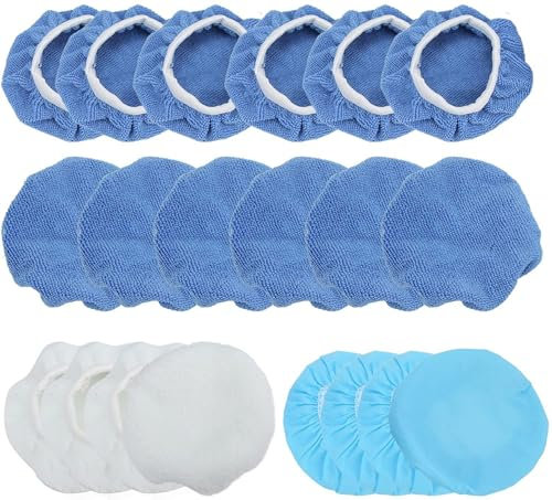 ISTUSHEWILL 20Pcs Car Polisher Pad Bonnet Set - 9-10 Inch Soft Microfiber/Woolen/Non-Woven Polishing Bonnet Buffing Pad Cover Car Waxers Bonnet Set for Orbital Buffer Polisher