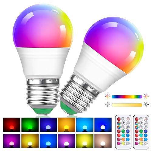 Liuyife 2 Lampadine LED Multicolore Dimmerabili E27, Lampadina a Cambio Colore G45 Da 5W Con Telecomando, Lampadine RGB+Bianco Caldo a Basso Consumo per Illuminazione D'atmosfera