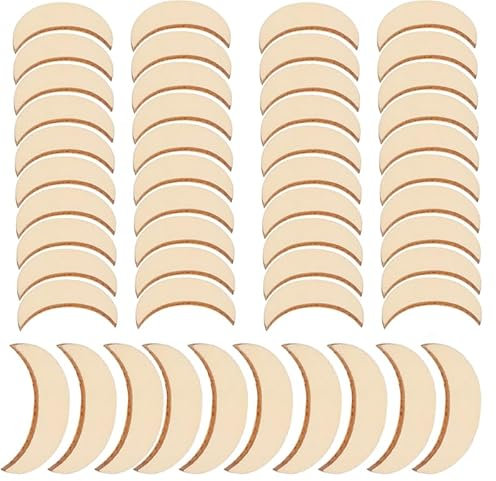 Floatdream 50 Pezzi Disco di Legno, Trucioli di Legno a Forma di Luna, Decorativi, per Pirografia, Scrittura, Decorazione Pendente