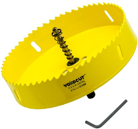 Lochsäge 150mm, Universal HSS M42 Bi-Metall Lochsägen, Lochkreissäge mit Sechskant-Schaft und Bohrer Lochbohrer Set Bohrkrone für Holz, Rigips, Trockenbau, Kunststoffe (∅ 150mm)