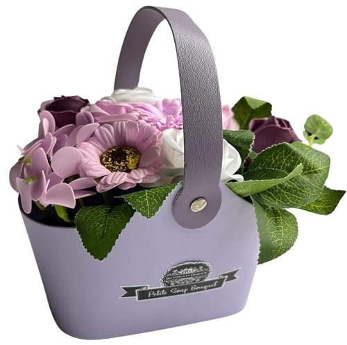 StockStore Lavender Petite Basket Soap Flower Bouquet - Soap Flowers For Birthdays - Flowers Gifts For Women - Mothers Day Flowers - Valentine Flowers Bouquet For Her & Flowers Bouquet (LAVENDER)