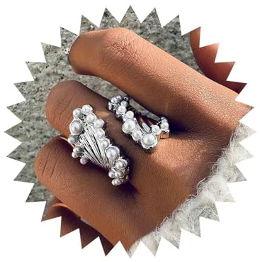 Yheakne Vintage Perlen Ring Cluster Perle Fingerringe Silber Perlen Offener Ring Einstellbar Breite Ringe Klobig Aussage Ringe Schmuck Für Frauen