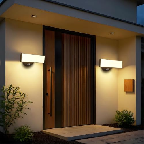 VIIIVA 24W Außenwandleuchte Außenlampe mit Bewegungsmelder, 3000K Warmweiß LED Wandleuchte, IP65 Wasserdicht Außen Außenleuchte für Garten Terrasse Eingang, Schwarz