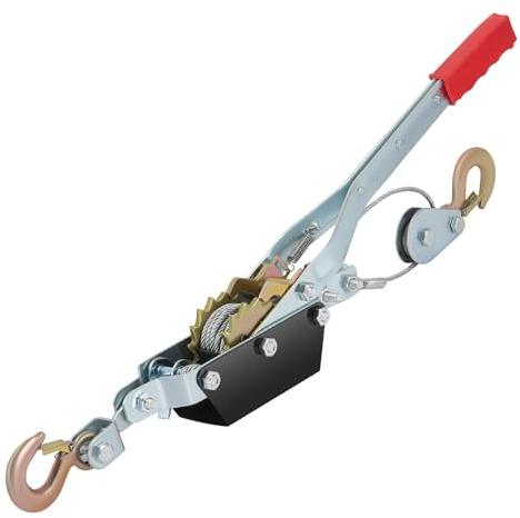 2/4T Heavy Duty Wire Rope Puller, Hand Winch with Sturdy Steel Construction, Large Pulling Capacity, Ratchet Power Puller Tool with 2 Hooks for Moving Boats, Securing Items, Transporting Logs(2T)