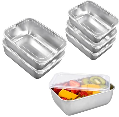 TAICHEUT 6 Pack Stainless Steel Food Containers with Lids, 500ml Meal Prep Stackable Kitchen Storage Boxes for Oven, Freezer, Dishwasher