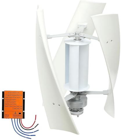 CIELOBLOEN Kit Completo de Energía Eólica Vertical 100–300W & Generador con Controlador Híbrido para Uso en Casa, Caravana o Jardín 200W