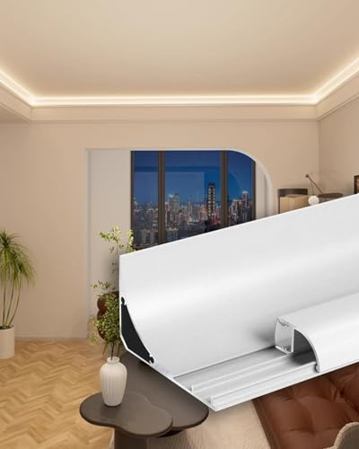 XJBWSDE Moldura de Techo de Aluminio para zócalo con luz LED, moldura de Corona LED de Longitud Personalizada, Perfil LED con iluminación indirecta, fácil Montaje en Superficie (30 m [98,4 pies])