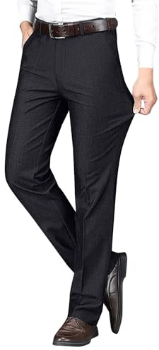 Pantalones de vestir ajustados para hombre, tela elástica con parte delantera plana, cintura elástica, adecuados para oficina, ocasiones formales y de negocios