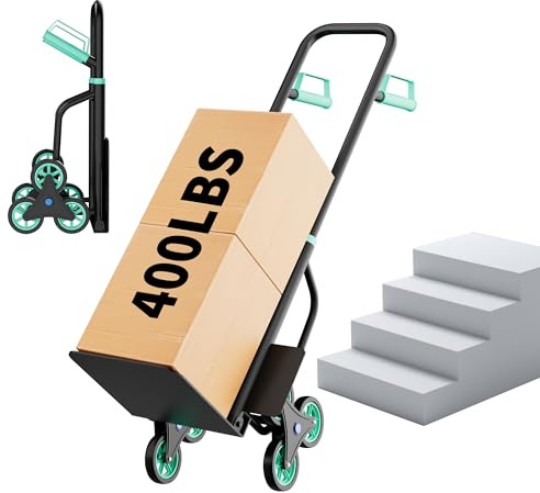 Heavy Duty Stair Climbing Dolly, 440Lbs Capacity Folding Hand Truck with 3 Wheels, Retractable Handle & Non-Slip Grip, Easy Carry for Stairs, Moving, Delivery by Movers, Factory Workers