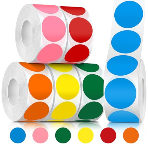 DESPOINA 3000 Stück Klebepunkte Bunt, 25mm Farbige Klebepunkte, 6 Farben Runde Aufkleber, Aufkleber Markierungspunkte für Büro Markieren, Kategorisieren und DIY（6 Bände） (Farbige Runden)