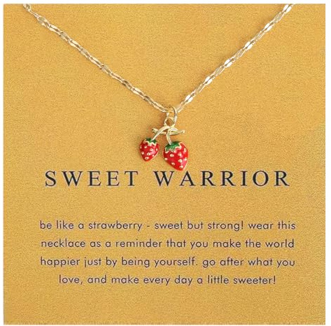 Mikovivi Strawberry Pendant Necklace with Inspirational Card, Dainty Strawberry Good Luck Necklace Inspirational Friendship Jewelry for Women Mom Sister Friend Gift