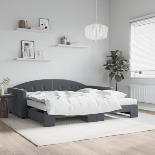Frdhee Polsterbett Doppelbetten,Tagesbett Ausziehbar mit Matratzen Dunkelgrau 100x200 cm Samt für Kleine Räume, Gästezimmer, Schlafzimmer