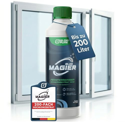 GLORYPURE GLAS-MAGIER Fenster-Reiniger 200-fach Hochkonzentrat in Profi-Qualität | Streifenfreie Sauberkeit, materialschonend, sehr ergiebig | Exzellent auch für Fenster-Sauger