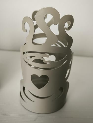 LA CASA DI EVA Portabicchieri Impilabili in Metallo con Decori, Disponibile in Tre Colori (Bianco, Moka, Tortora), per Bicchieri Acqua e Caffè (TORTORA)