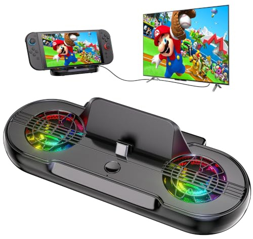 Switch 2 Docking Station, Switch 2 TV Dock | Tragbare Switch 2 TV Docking mit RGB Licht Lüfter 4K HDMI Ausgang Dual USB Anschluss Typ C Anschluss