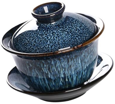 HEALLILY Taza de Té Sopera de Cerámica Retro Azul de 140ml, Fácil de Usar y Cómoda para Viajes y Hoteles, Juego Delicado y Vintage