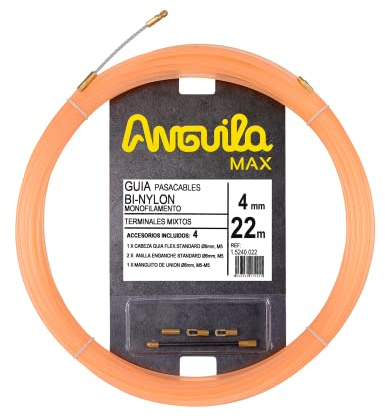 Anguila Max Guía Pasacables Bi-Nylon T.Mixtos Color Salmón ⌀4mm 22m | Reformulada, más flexible y con menor rozamiento que el nylon; terminales mixtos; incluye 4 accesorios