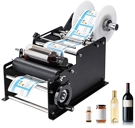 Hanchen Etikettiermaschine für runde Flasche manuell Etikettiergerät Plastikflasche Glasflasche etikettieren, Schwarz
