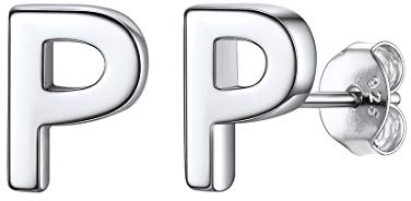ChicSilver Sterling Silver Letter P Initial Earring Studs for Women Mum Daughter Minimalist Jewelry