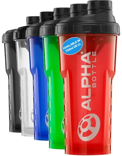Alpha Designs Protein Shaker Bottle 750ml - 0.75L Gym Bottle for Protein Shakes - Leakproof Screw Cap - Red