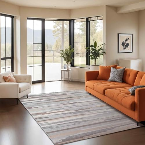 Livabliss Granada Wohnzimmer Teppich modern – Abstrakt Design in Marmor Optik für Wohnzimmer 200x275 cm, Esszimmer, Schlafzimmer - Marmor Teppiche groß, weicher Teppich Kurzflor in Grau, Braun