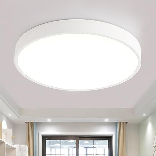 Natsen 48W LED Deckenleuchte Runde Flach Deckenlampe, Warmweiß 3000K | Metall Leuchte für Wohnzimmer Schlafzimmer Küche Büro Flur Diele (Weiß, Ø50x4cm)