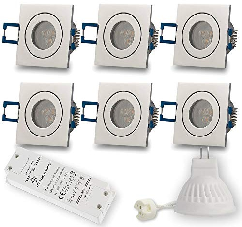 6x faretti LED da incasso Cromo a LED - quadrato 3W bianco caldo 12V MR11 - IP44 per bagno, foro da trapano esterno Ø40mm - terrazza del bagno da incasso - soffitto spot - faretti da