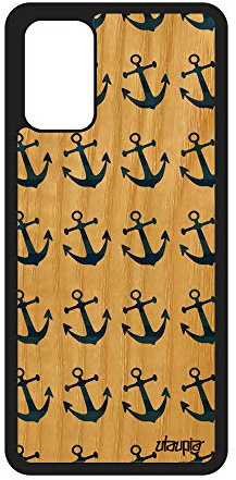 Coque Bois Galaxy S20+ Plus Silicone Ancre TPU de Protection Portable Vintage Telephone Mobile marinière Original Homme Bleu pour Samsung
