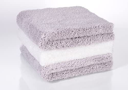Lot de 3 Chiffons Microfibres, 40 x 40 cm, coupés par ultrasons, pour Cuisines et façades de Meubles de Cuisine laqués, Gris