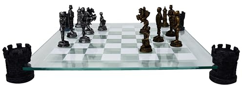 Schachspiel Ritter mit Glasbrett - Mittelalter Schach