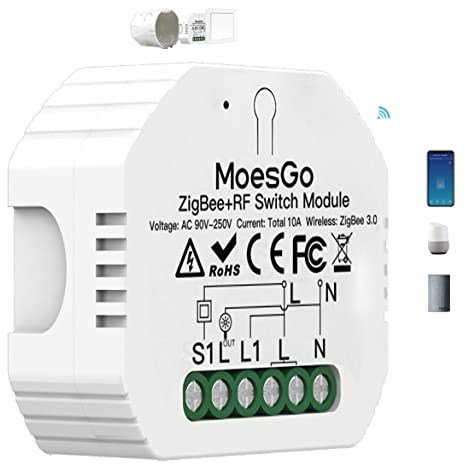 MoesGo ZigBee MESH Smart Alexa Lichtschalter Unterputz Funk Relais, Wireless RF433 Light Switch Modul, Kompatibel mit Smart Life Tuya App, Alexa und Google Home【Tuya ZigBee Hub erforderlich】