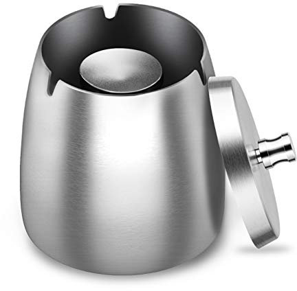 GothicBride Aschenbecher Edelstahl mit Deckel Schwerer Aschenbecher Sturm-Wind Rutschfestem Basis für Draußen und Innen Silber für Zigaretten-Reste und Asche in Garten Bar Büro (Silber)