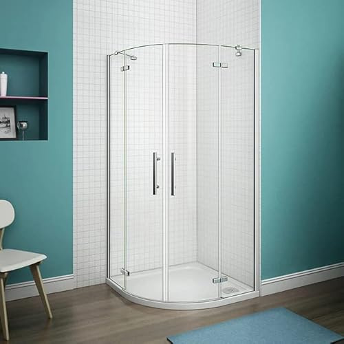 Aica Sanitär 90x90cm Duschkabine Viertelkreis 6mm Glas Runddusche Dusche Duschabtrennung H195cm mit Duschtasse B
