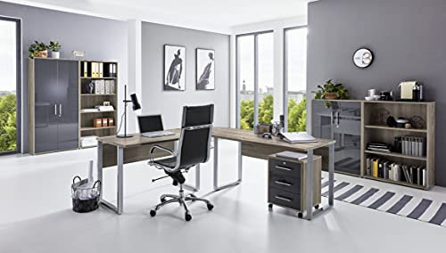 moebel-dich-auf Arbeitszimmer TABOR PRO 1 Büromöbel-Set Schreibtisch & Aktenschränke Sonoma Eiche anthrazit Hochglanz