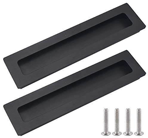 Jicyor Maniglia da incasso per porta a filo, confezione da 2, rettangolare, nera, a incasso, con viti, maniglie in lega di alluminio spazzolato, maniglie nascoste per porte, armadi o cassetti (nero)