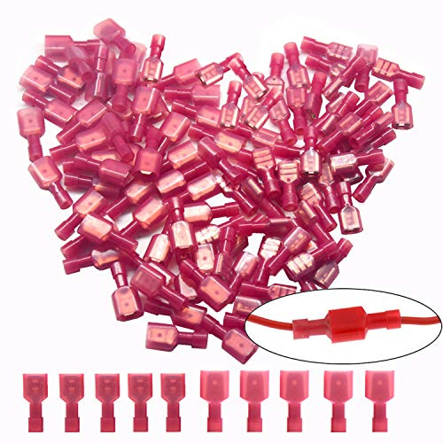 CEEYSEE Kabelschuhe x 100 -Männlich Kabelstecker x50 / Weiblich Kabelstecker x50 Flachsteckhülsen - Vollisoliertes Nylon Quetschverbinder - für 0.5-1.5mm² Kabel（Rot/DNSH)