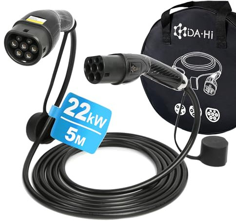 EV Ladekabel Typ 2 für Elektroauto und PHEV 22KW 32A 3-phasig 5m, in chic-schwarz, IP54 Wind-, Regen- und staubbeständig