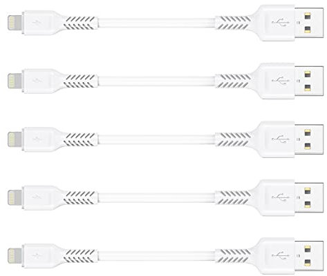 0,1m iPhone Ladekabel Kurz, 5Pack USB A auf Lightning kabel 10 cm Original iPhone schnellladekabel Kompatibel für Apple iPhone 13 12 11 Pro Max Xs Xr X 8 7 6 Plus SE iPad Air/Mini (10CM, Weiß)