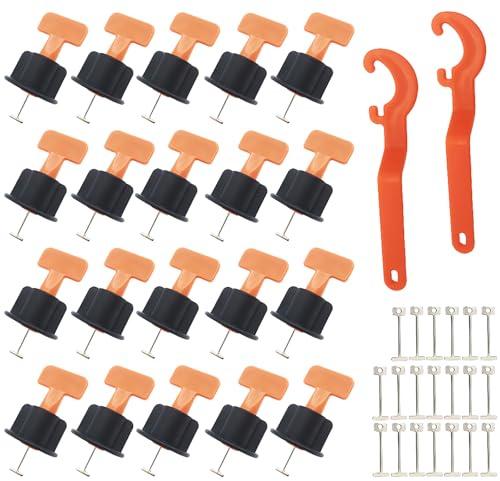 CESFONJER Fliesen Nivelliersystem Kit, 20Pcs Wiederverwendbar Fliesenausgleicher, mit 2 Pcs Spezial-Schraubenschlüssel and 20 Pcs Stahlnadel, für Wand und Boden Fliesen