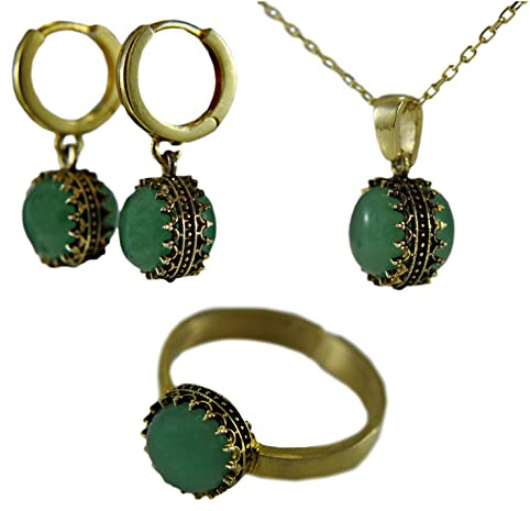 925 Silber Kette- 14k Vergoldet - Aventurin - Vintage Schmuck - Statement - Antik - Jugendstil Schmuck - Geschenk für Freunden - Geburtstagsgeschenk - Schmuck-Geschenk