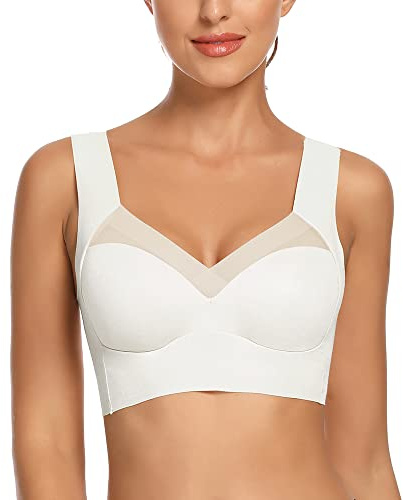 WOWENY Damen BH ohne Bügel Bustier Nahtlos Spitzen BH ohne Verschluss | Bralette Mesh Push Up BH Bequem V-Ausschnitt Gepolstert Bügellos Leichter Soft Bra für Alltag T-Shirt Schlaf Still